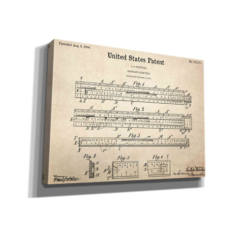 Image of 'Slide Rule Blueprint Patent Parchment,' Canvas Wall Art,16x12x1.1x0,26x18x1.1x0,34x26x1.74x0,54x40x1.74x0