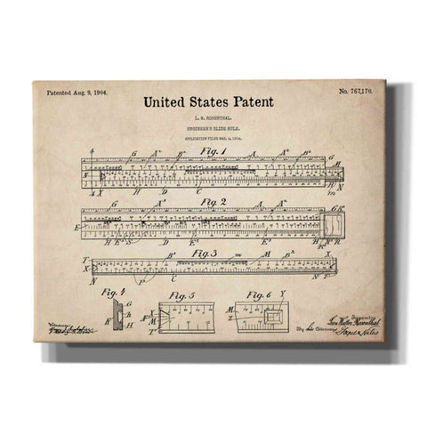 Image of 'Slide Rule Blueprint Patent Parchment,' Canvas Wall Art,16x12x1.1x0,26x18x1.1x0,34x26x1.74x0,54x40x1.74x0