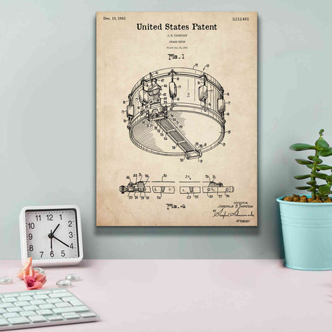 Image of 'Snare Drum Blueprint Patent Parchment,' Canvas Wall Art,12 x 16