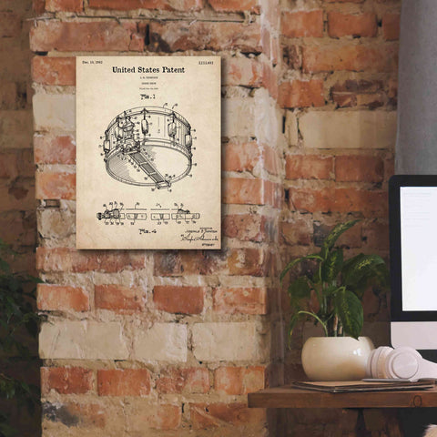 Image of 'Snare Drum Blueprint Patent Parchment,' Canvas Wall Art,12 x 16