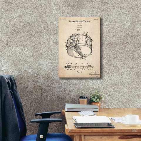 Image of 'Snare Drum Blueprint Patent Parchment,' Canvas Wall Art,18 x 26