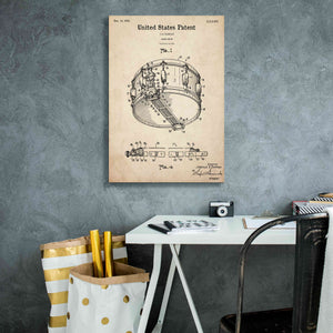 'Snare Drum Blueprint Patent Parchment,' Canvas Wall Art,18 x 26