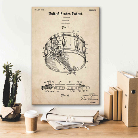 Image of 'Snare Drum Blueprint Patent Parchment,' Canvas Wall Art,18 x 26