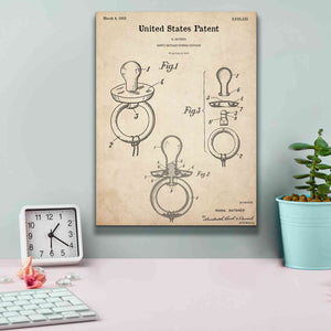 'Baby Pacifier Blueprint Patent Parchment,' Canvas Wall Art,12 x 16