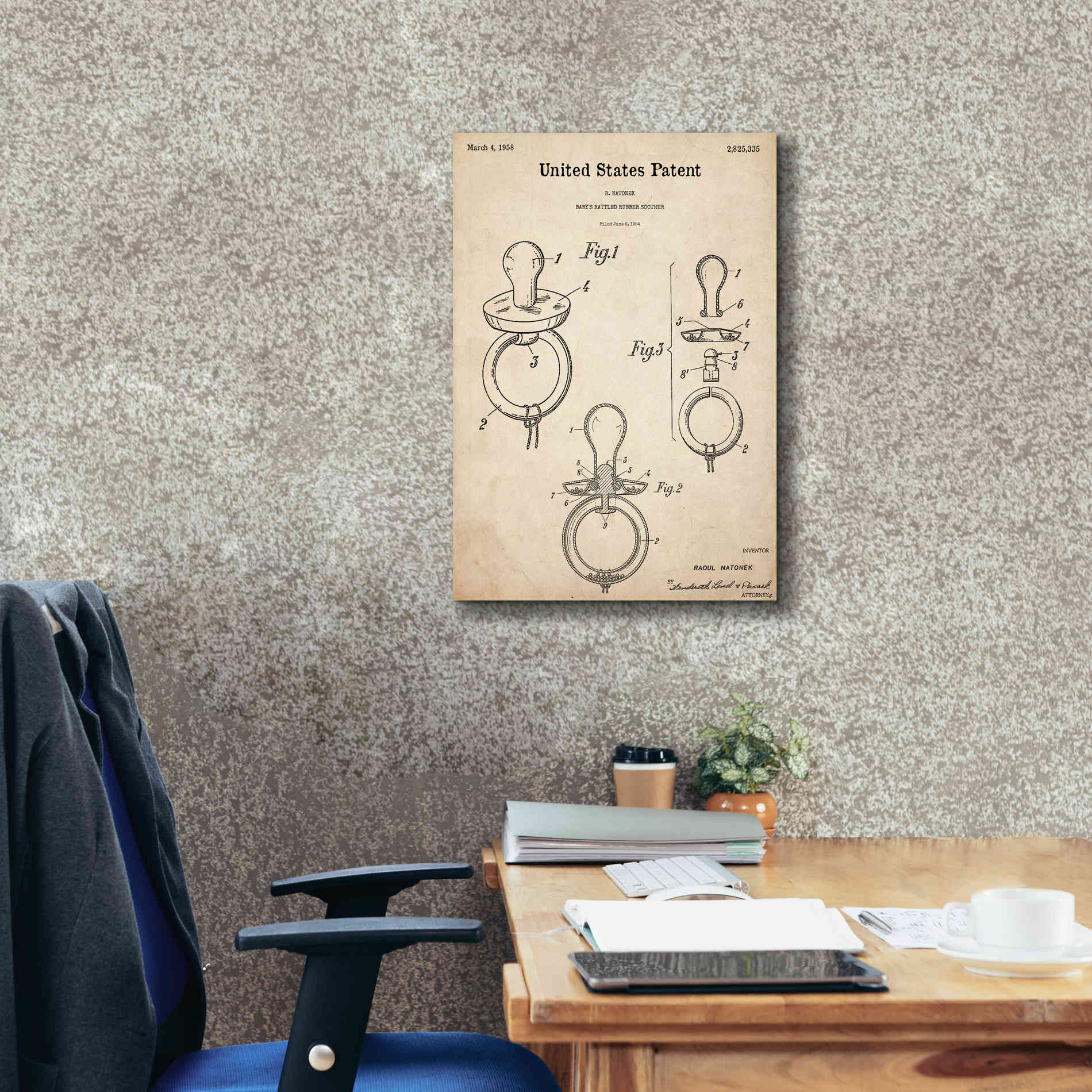 'Baby Pacifier Blueprint Patent Parchment,' Canvas Wall Art,18 x 26