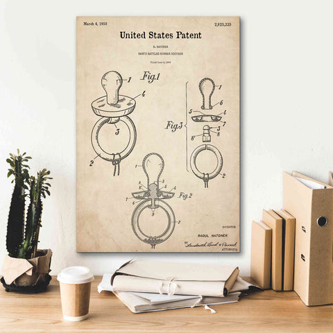 Image of 'Baby Pacifier Blueprint Patent Parchment,' Canvas Wall Art,18 x 26