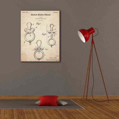 Image of 'Baby Pacifier Blueprint Patent Parchment,' Canvas Wall Art,26 x 34