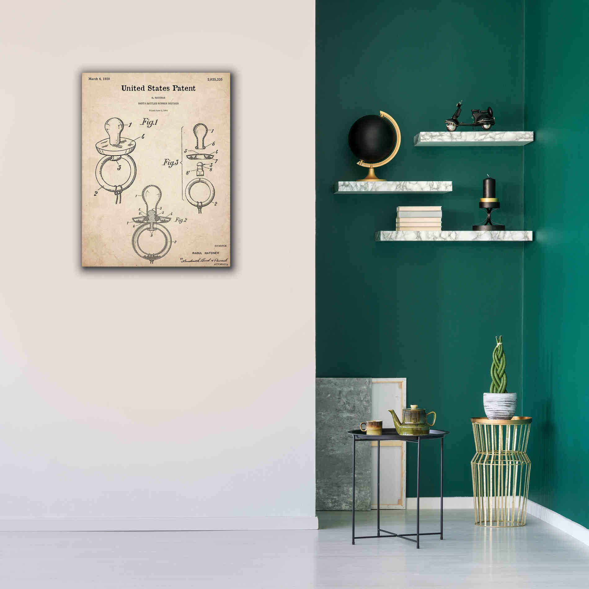 'Baby Pacifier Blueprint Patent Parchment,' Canvas Wall Art,26 x 34