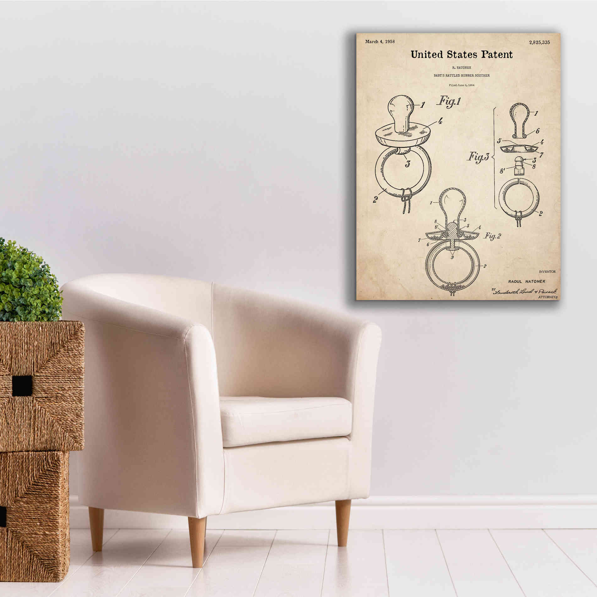'Baby Pacifier Blueprint Patent Parchment,' Canvas Wall Art,26 x 34