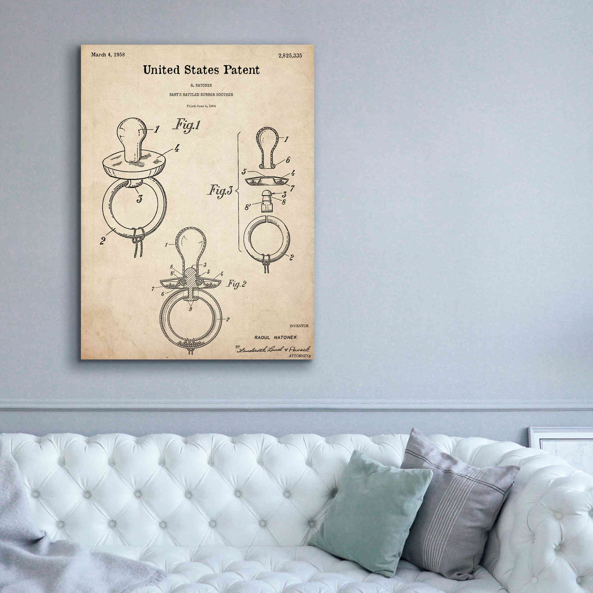 'Baby Pacifier Blueprint Patent Parchment,' Canvas Wall Art,40 x 54