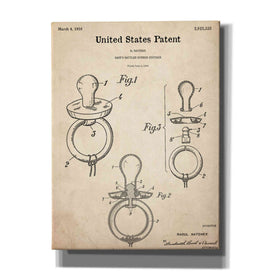 'Baby Pacifier Blueprint Patent Parchment,' Canvas Wall Art,12x16x1.1x0,18x26x1.1x0,26x34x1.74x0,40x54x1.74x0
