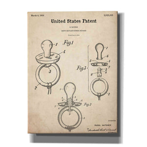 'Baby Pacifier Blueprint Patent Parchment,' Canvas Wall Art,12x16x1.1x0,18x26x1.1x0,26x34x1.74x0,40x54x1.74x0