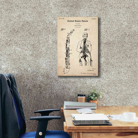 Image of 'Soprano Saxophone Blueprint Patent Parchment,' Canvas Wall Art,18 x 26