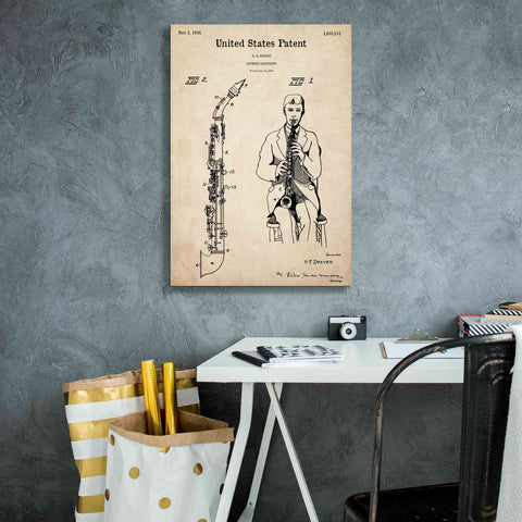 Image of 'Soprano Saxophone Blueprint Patent Parchment,' Canvas Wall Art,18 x 26