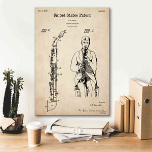 'Soprano Saxophone Blueprint Patent Parchment,' Canvas Wall Art,18 x 26