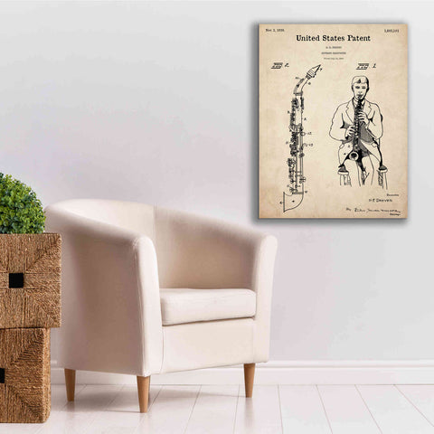 Image of 'Soprano Saxophone Blueprint Patent Parchment,' Canvas Wall Art,26 x 34