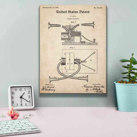 Image of 'Speaking Telephone Blueprint Patent Parchment,' Canvas Wall Art,12 x 16