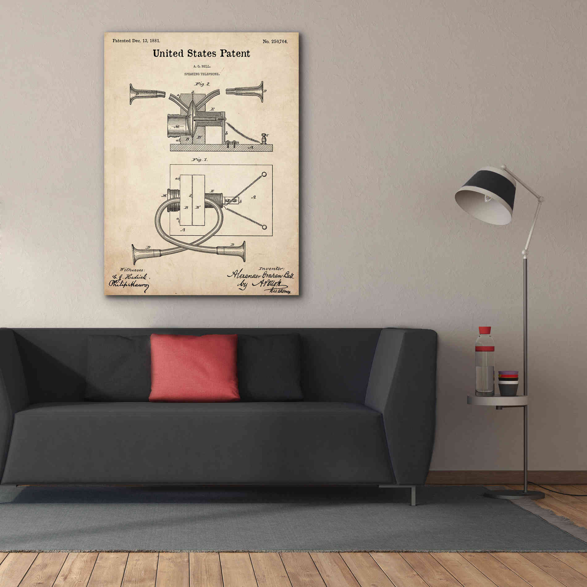 'Speaking Telephone Blueprint Patent Parchment,' Canvas Wall Art,40 x 54