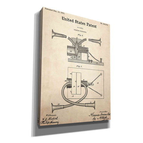 Image of 'Speaking Telephone Blueprint Patent Parchment,' Canvas Wall Art,12x16x1.1x0,18x26x1.1x0,26x34x1.74x0,40x54x1.74x0