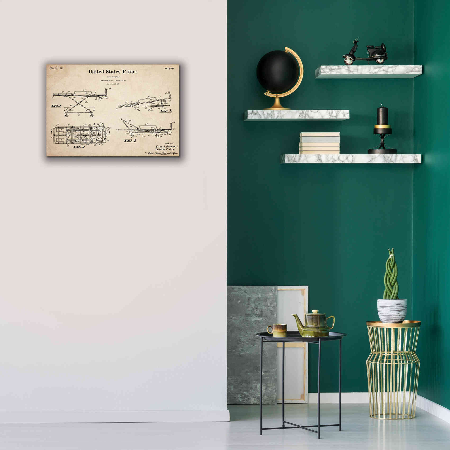 'EMT Stretcher Blueprint Patent Parchment,' Canvas Wall Art,26 x 18