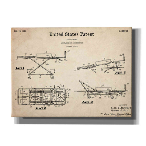 Image of 'EMT Stretcher Blueprint Patent Parchment,' Canvas Wall Art,16x12x1.1x0,26x18x1.1x0,34x26x1.74x0,54x40x1.74x0