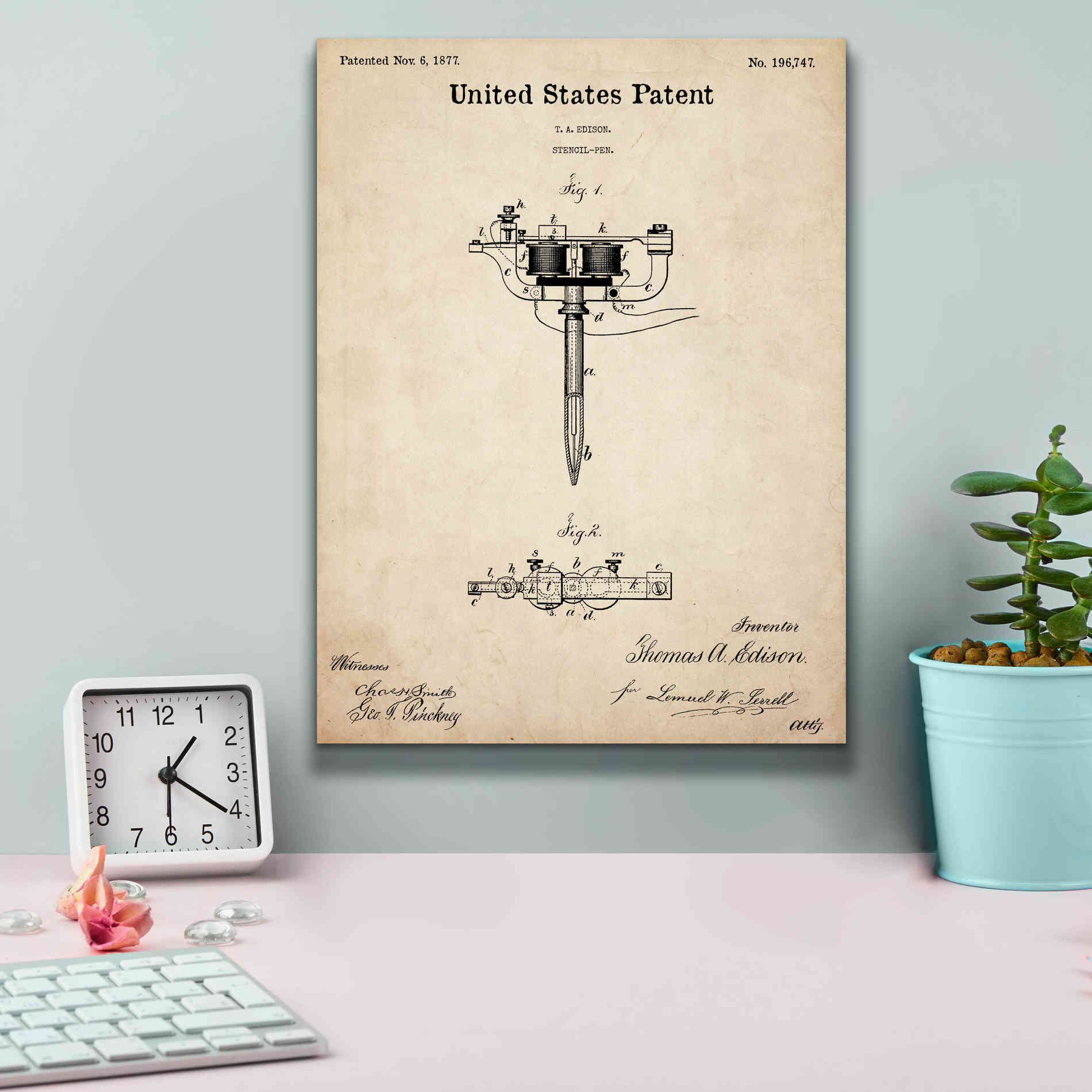 'Tattoo Stencil Pen Blueprint Patent Parchment,' Canvas Wall Art,12 x 16