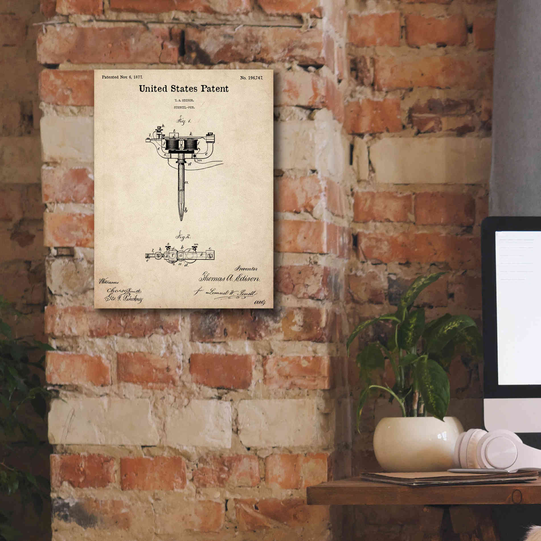 'Tattoo Stencil Pen Blueprint Patent Parchment,' Canvas Wall Art,12 x 16