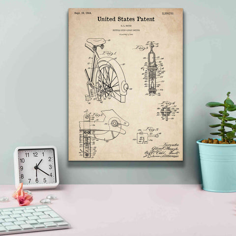 Image of 'Bicycle Stop-light Switch Blueprint Patent Parchment,' Canvas Wall Art,12 x 16