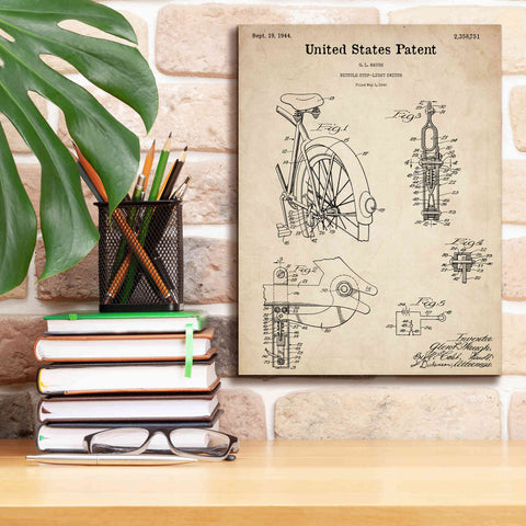 Image of 'Bicycle Stop-light Switch Blueprint Patent Parchment,' Canvas Wall Art,12 x 16