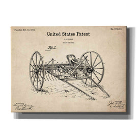 'Horse Drawn Hay Rake Blueprint Patent Parchment,' Canvas Wall Art,16x12x1.1x0,26x18x1.1x0,34x26x1.74x0,54x40x1.74x0