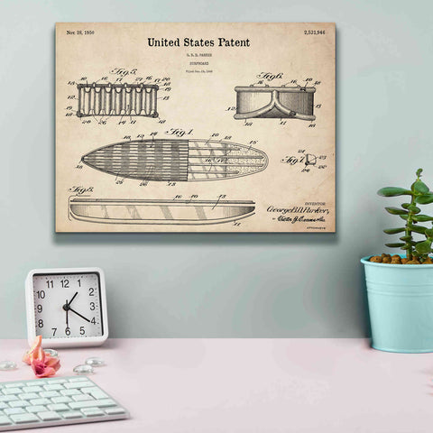 Image of 'Surfboard Blueprint Patent Parchment,' Canvas Wall Art,16 x 12