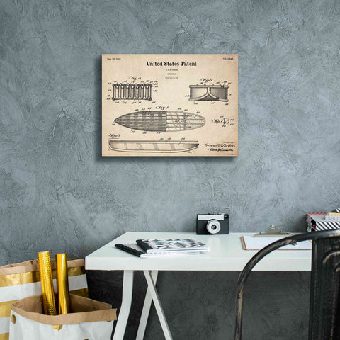 Image of 'Surfboard Blueprint Patent Parchment,' Canvas Wall Art,16 x 12