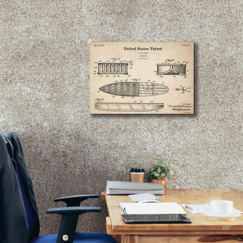 Image of 'Surfboard Blueprint Patent Parchment,' Canvas Wall Art,26 x 18