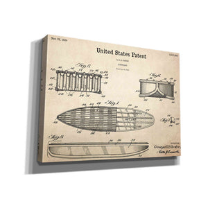 'Surfboard Blueprint Patent Parchment,' Canvas Wall Art,16x12x1.1x0,26x18x1.1x0,34x26x1.74x0,54x40x1.74x0