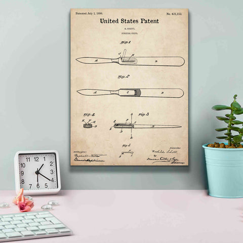 Image of 'Surgical Knife Blueprint Patent Parchment,' Canvas Wall Art,12 x 16