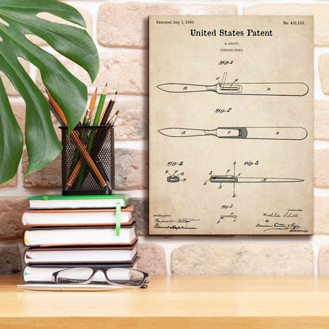 Image of 'Surgical Knife Blueprint Patent Parchment,' Canvas Wall Art,12 x 16