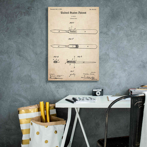 Image of 'Surgical Knife Blueprint Patent Parchment,' Canvas Wall Art,18 x 26