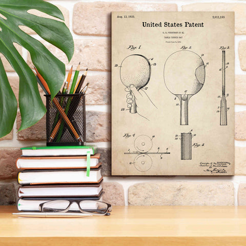 Image of 'Table Tennis Paddle  Blueprint Patent Parchment,' Canvas Wall Art,12 x 16