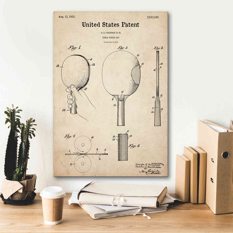 Image of 'Table Tennis Paddle  Blueprint Patent Parchment,' Canvas Wall Art,18 x 26
