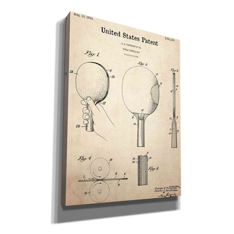 Image of 'Table Tennis Paddle  Blueprint Patent Parchment,' Canvas Wall Art,12x16x1.1x0,18x26x1.1x0,26x34x1.74x0,40x54x1.74x0