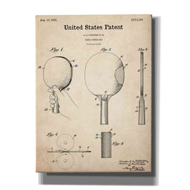 'Table Tennis Paddle  Blueprint Patent Parchment,' Canvas Wall Art,12x16x1.1x0,18x26x1.1x0,26x34x1.74x0,40x54x1.74x0