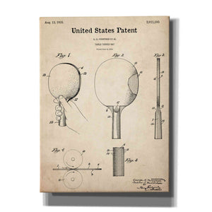 'Table Tennis Paddle  Blueprint Patent Parchment,' Canvas Wall Art,12x16x1.1x0,18x26x1.1x0,26x34x1.74x0,40x54x1.74x0