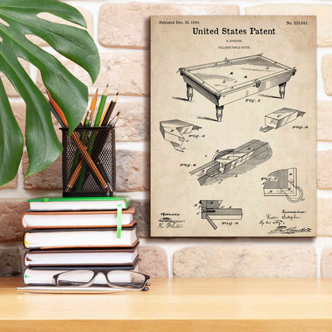 Image of 'Pool Table Blueprint Patent Parchment,' Canvas Wall Art,12 x 16