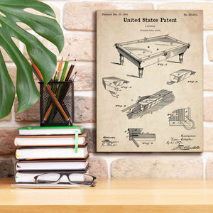 'Pool Table Blueprint Patent Parchment,' Canvas Wall Art,12 x 16