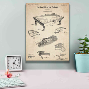 'Pool Table Blueprint Patent Parchment,' Canvas Wall Art,12 x 16