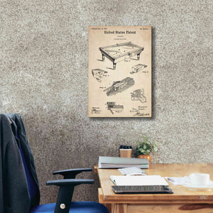 'Pool Table Blueprint Patent Parchment,' Canvas Wall Art,18 x 26