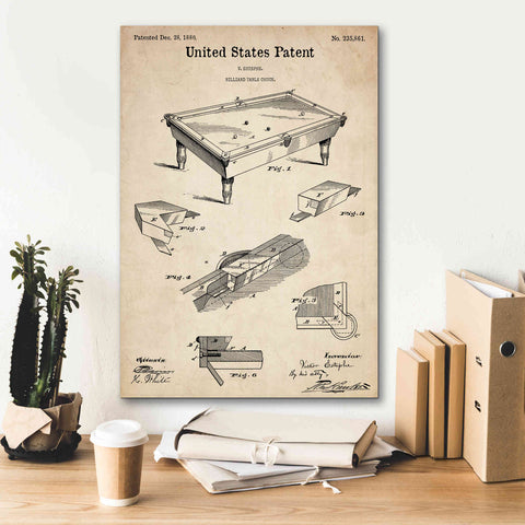 Image of 'Pool Table Blueprint Patent Parchment,' Canvas Wall Art,18 x 26