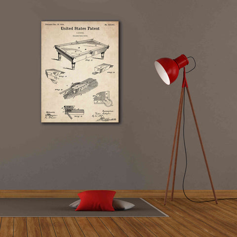 Image of 'Pool Table Blueprint Patent Parchment,' Canvas Wall Art,26 x 34