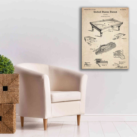 Image of 'Pool Table Blueprint Patent Parchment,' Canvas Wall Art,26 x 34