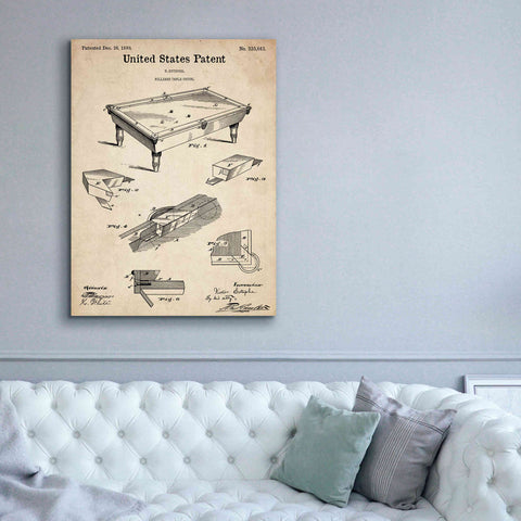 Image of 'Pool Table Blueprint Patent Parchment,' Canvas Wall Art,40 x 54